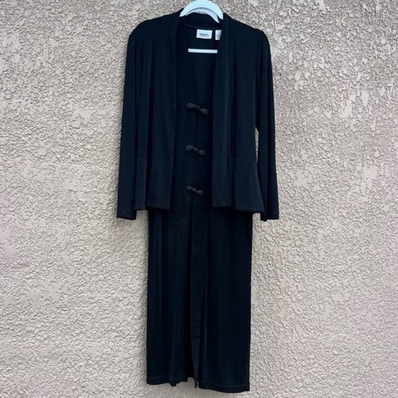 Chico's Travelers Maxi Dress w‎ Cardigan Womens XS Black Mininalist Modest Y2K - Picture 1 of 17
